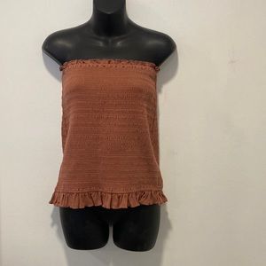 Bailey Rose Strapless Mocha Color Top with Elastic & Ruching Size Large